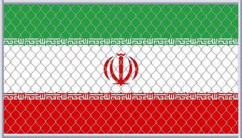 Vector illustration of Iran flag under lattice. The concept of isolationism.