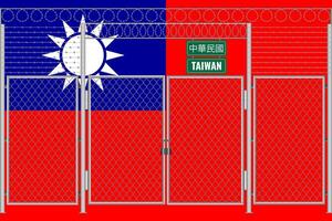 Vector illustration of the flag of Taiwan under the lattice. Concept of isolationism. No war.