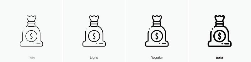 money bag icon. Thin, Light, Regular And Bold style design isolated on white background vector