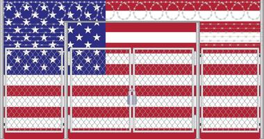 Vector illustration of USA flag under lattice. Concept of isolationism.