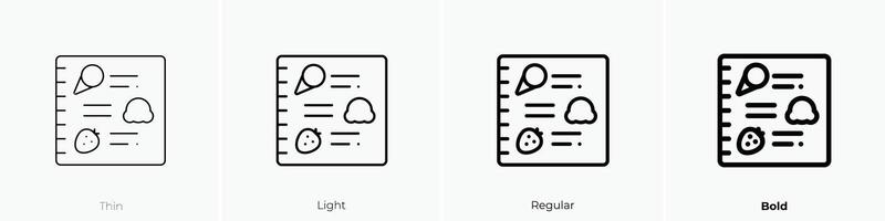 menu icon. Thin, Light, Regular And Bold style design isolated on white background vector