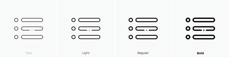 menú icono. delgado, luz, regular y negrita estilo diseño aislado en blanco antecedentes vector