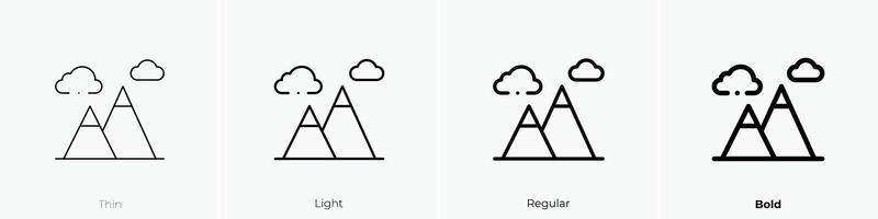 mountain range icon. Thin, Light, Regular And Bold style design isolated on white background vector