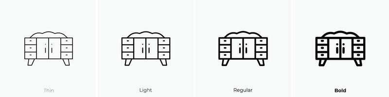 mesita de noche icono. delgado, luz, regular y negrita estilo diseño aislado en blanco antecedentes vector