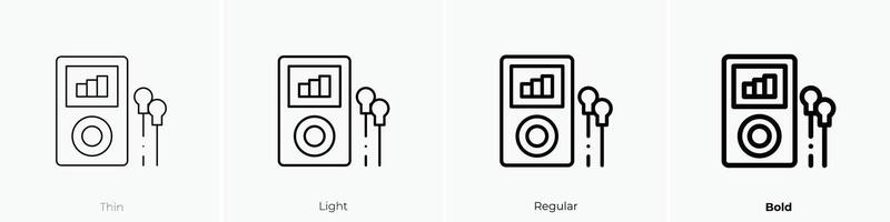 música jugador icono. delgado, luz, regular y negrita estilo diseño aislado en blanco antecedentes vector