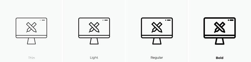 monitor icono. delgado, luz, regular y negrita estilo diseño aislado en blanco antecedentes vector