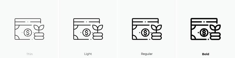 money icon. Thin, Light, Regular And Bold style design isolated on white background vector