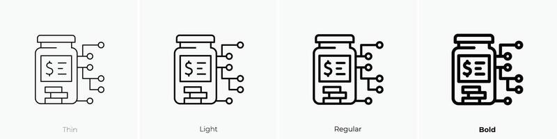 dinero icono. delgado, luz, regular y negrita estilo diseño aislado en blanco antecedentes vector