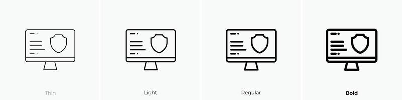 monitor icono. delgado, luz, regular y negrita estilo diseño aislado en blanco antecedentes vector