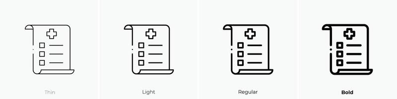 médico prescripción icono. delgado, luz, regular y negrita estilo diseño aislado en blanco antecedentes vector