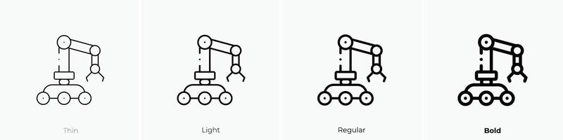 mecánico brazo icono. delgado, luz, regular y negrita estilo diseño aislado en blanco antecedentes vector