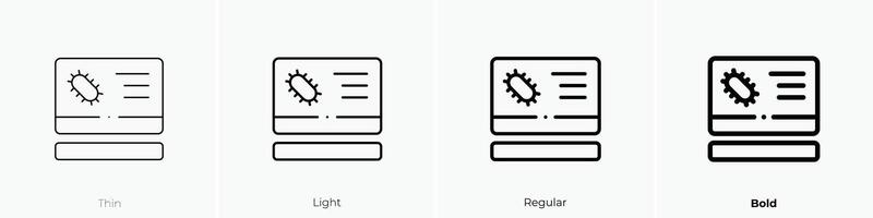 monitor icono. delgado, luz, regular y negrita estilo diseño aislado en blanco antecedentes vector