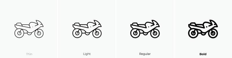 motocicleta icono. delgado, luz, regular y negrita estilo diseño aislado en blanco antecedentes vector