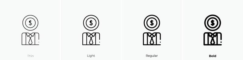 money icon. Thin, Light, Regular And Bold style design isolated on white background vector