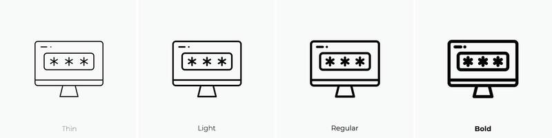 monitor icono. delgado, luz, regular y negrita estilo diseño aislado en blanco antecedentes vector