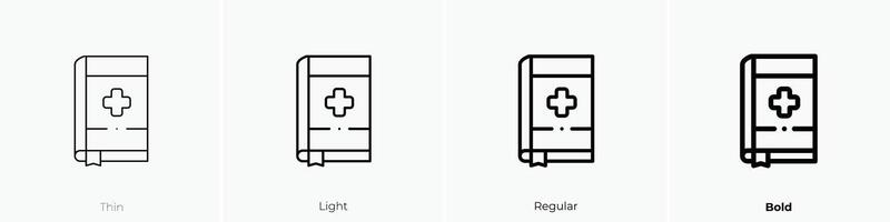 médico libro icono. delgado, luz, regular y negrita estilo diseño aislado en blanco antecedentes vector