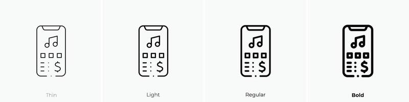 music app icon. Thin, Light, Regular And Bold style design isolated on white background vector