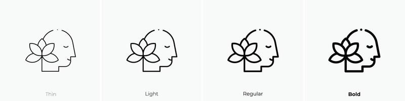 meditación icono. delgado, luz, regular y negrita estilo diseño aislado en blanco antecedentes vector