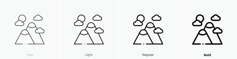 montañas icono. delgado, luz, regular y negrita estilo diseño aislado en blanco antecedentes vector