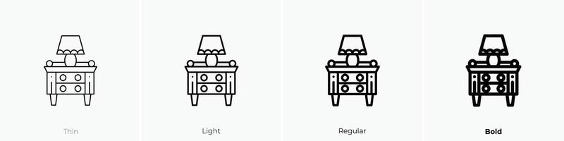 mesita de noche icono. delgado, luz, regular y negrita estilo diseño aislado en blanco antecedentes vector