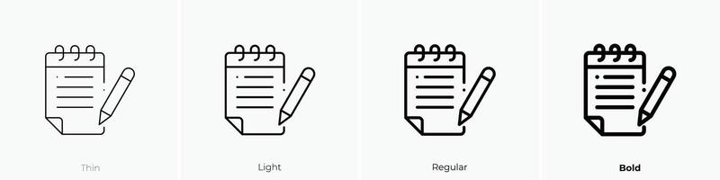 note icon. Thin, Light, Regular And Bold style design isolated on white background vector