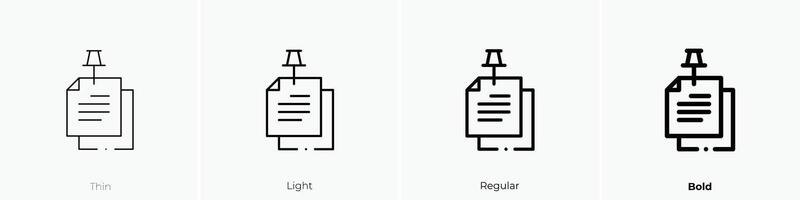 notas icono. delgado, luz, regular y negrita estilo diseño aislado en blanco antecedentes vector