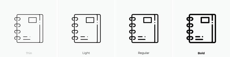 cuaderno icono. delgado, luz, regular y negrita estilo diseño aislado en blanco antecedentes vector