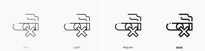 No de fumar icono. delgado, luz, regular y negrita estilo diseño aislado en blanco antecedentes vector