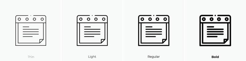 notes icon. Thin, Light, Regular And Bold style design isolated on white background vector