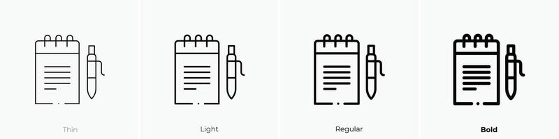 notepad icon. Thin, Light, Regular And Bold style design isolated on white background vector