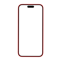 Red smartphone mockup blank screen isolated on transparent background. Png smartphone mockup frame.