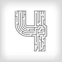 Unique linear number 4 maze puzzle. The most confusing gaming activity. vector