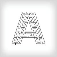 Unique linear letter A maze puzzle. Confusing game and educational activity set. vector