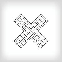 Linear letter multiplication sign maze puzzle. Confusing game and educational activity set. vector