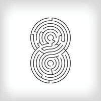 Unique linear number 8 maze puzzle. The most confusing gaming activity. vector