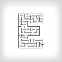 Unique linear letter E maze puzzle. Confusing game and educational activity set. vector