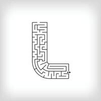 Unique linear letter L maze puzzle. Confusing game and educational activity set. vector