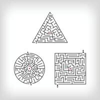 Mixed triangle, square, round and two-entrance maze puzzle. Confusing game and educational activity set. vector