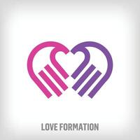 Heart formation design logo from creative hands. Uniquely designed colors. Vector social awareness with health.