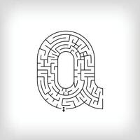 Unique linear letter Q maze puzzle. Confusing game and educational activity set. vector