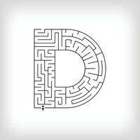 Unique linear letter D maze puzzle. Confusing game and educational activity set. vector