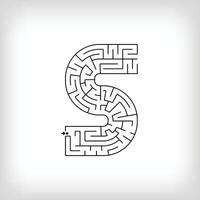 Unique linear letter S maze puzzle. Confusing game and educational activity set. vector