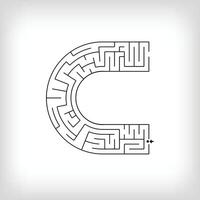 Unique linear letter C maze puzzle. Confusing game and educational activity set. vector