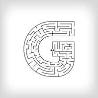 Unique linear letter G maze puzzle. Confusing game and educational activity set. vector