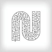 Unique linear letter N maze puzzle. Confusing game and educational activity set. vector