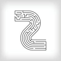 Unique linear number 2 maze puzzle. The most confusing gaming activity. vector