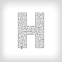 Unique linear letter H maze puzzle. Confusing game and educational activity set. vector