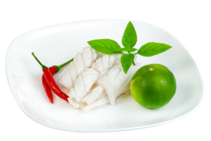 Boiled squid with chili and lemon and basil isolated png