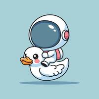 Funny Vector Design Illustration Astronout Riding a Duck