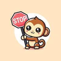 cute vector design illustration of monkey and stop symbol